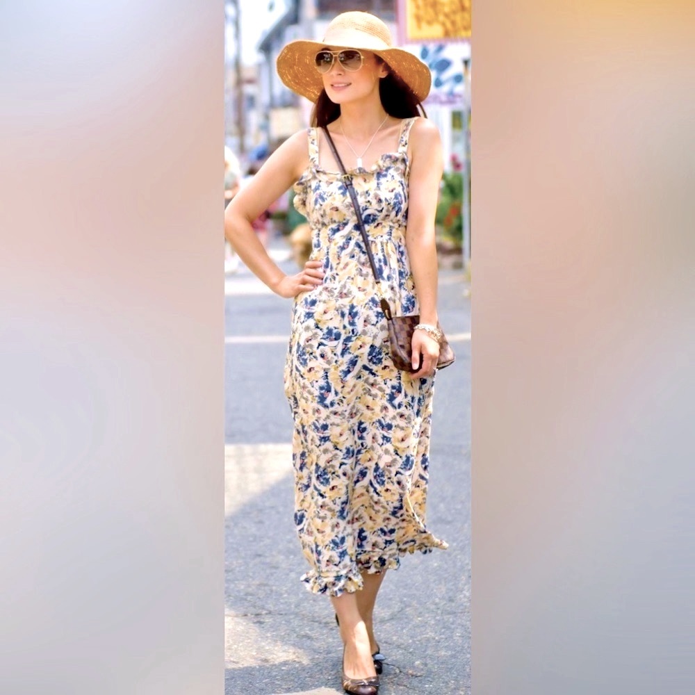 Anthropologie | Sleeveless Moulinette Soeurs Hydrangea Petals Silk Maxi Dress